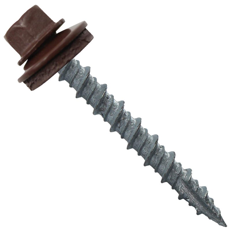 Jake Sales Metal ROOFING SCREWS: (250) 10 x 1-1/2" Brown Hex Head Sheet Metal Roof Screw. Self starting metal to wood siding screws. EPDM washer. Colored head - Image 1